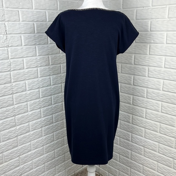 TALBOTS BUNDLE DRESS AND WRISTLET NAVY BLUE WHITE STITCH SHEATH SIZE LP - Picture 6 of 16